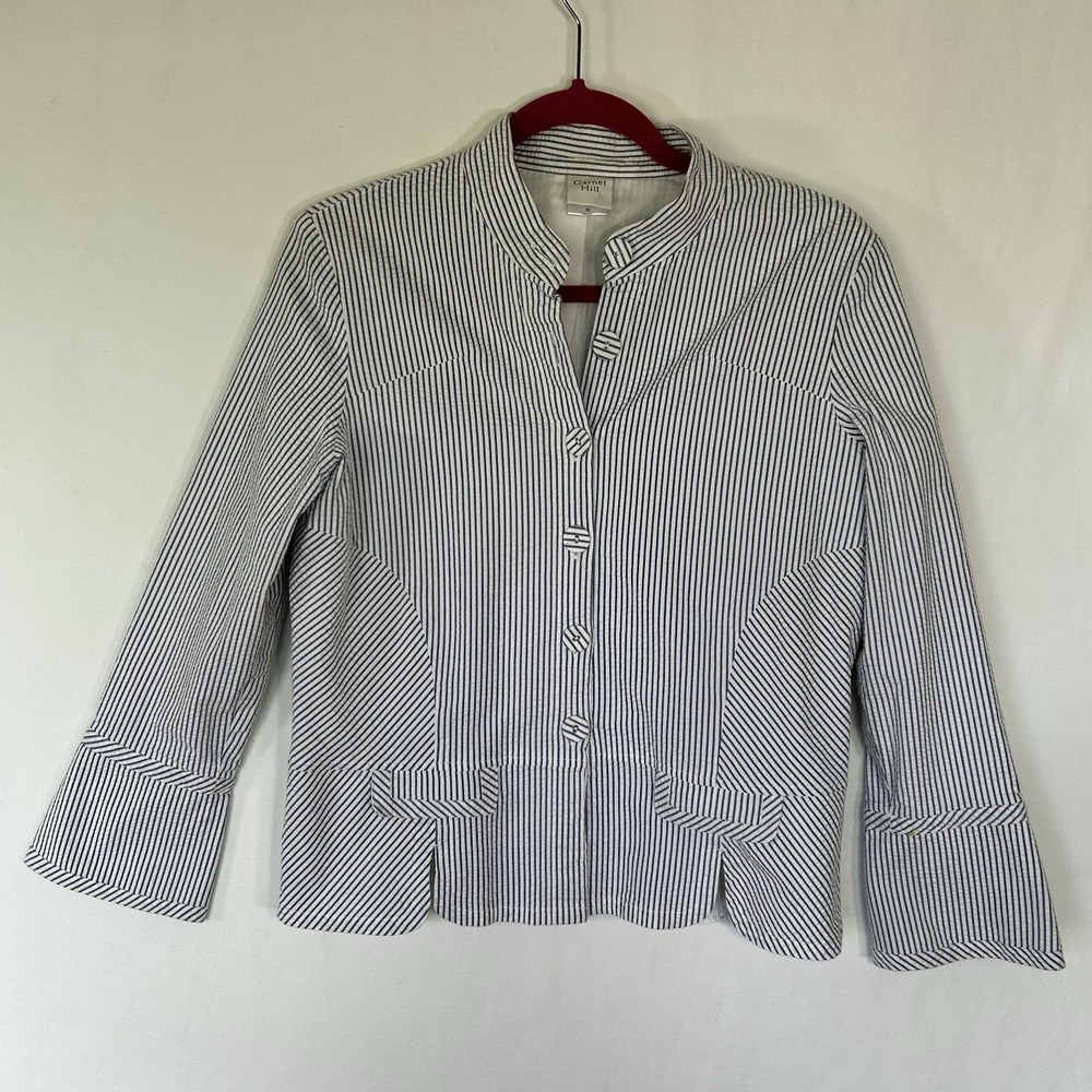 Garnet Hill Women's Jacket Puckered Seersucker Covered Button Size 10 Classic